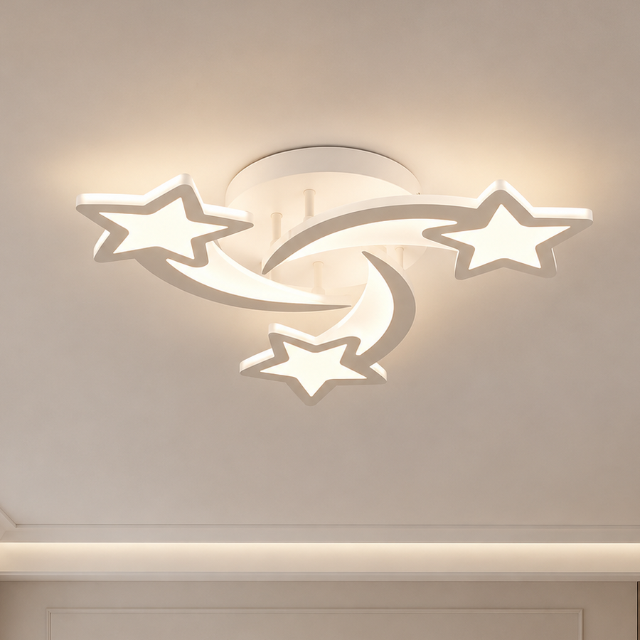 Lustra LED cu telecomanda IPOMOEA 51W, 3 Stele, Lumina Rece/Calda/Neutra, Dimabila, Alb, Metal si Acril