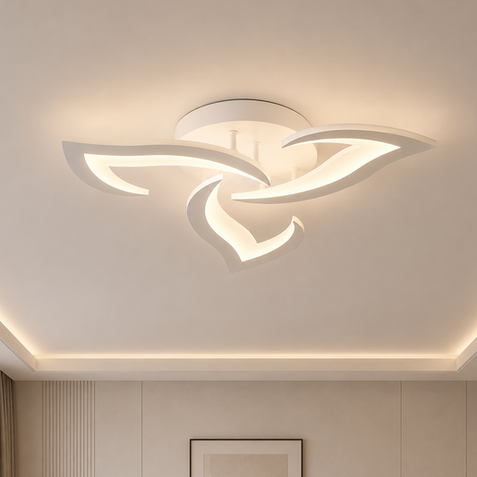Lustra LED cu telecomanda LOTUS 32W, 3 Petale, lumina Rece/Calda/Neutra, Dimabila, Alb