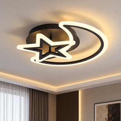 Lustra LED cu telecomanda LUNA SI STEA 59W, 2 Elemente, lumina Rece/Calda/Neutra, Dimabila, Negru