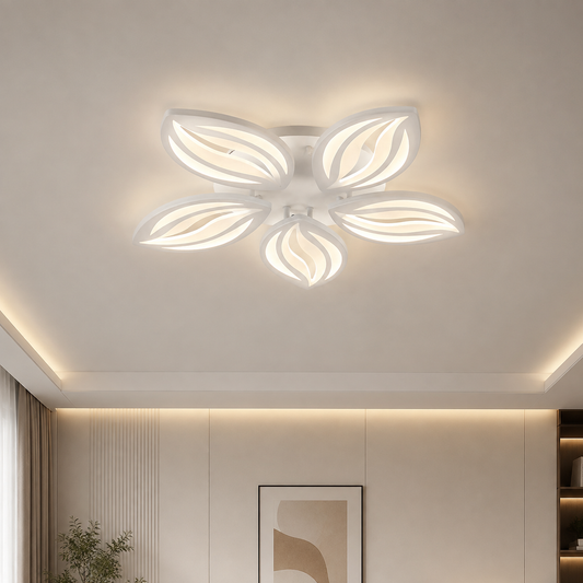 Lustra LED cu telecomanda ORCHID 66W, 5 Petale, lumina Rece/Calda/Neutra, Dimabila, Alb, Metal si Acril