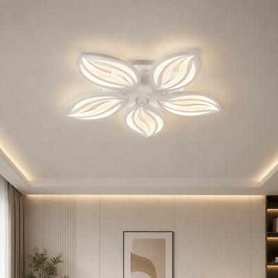 Lustra LED cu telecomanda ORCHID 66W, 5 Petale, lumina Rece/Calda/Neutra, Dimabila, Alb, Metal si Acril