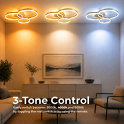 Lustra LED cu telecomanda RIGA LILITH 68W, 3 Cercuri, lumina Rece/Calda/Neutra, Dimabila, Auriu Lucios