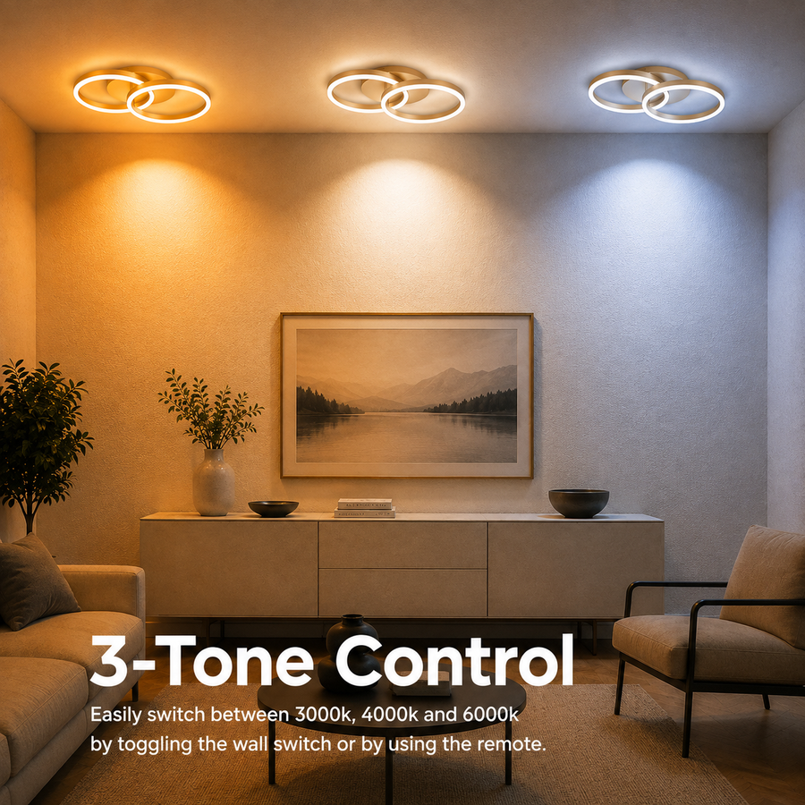 Lustra LED cu telecomanda RINOVA 34W, 2 Cercuri, lumina Rece/Calda/Neutra, Dimabila, Auriu
