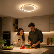 Lustra LED cu telecomanda SOLARA 51W, 2 Cercuri, lumina Rece/Calda/Neutra, Dimabila, Auriu Alb