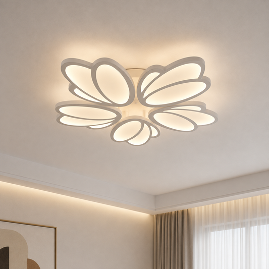 Lustra LED cu telecomanda TULIP 81W, 5 Petale, lumina Rece/Calda/Neutra, Dimabila, Alb