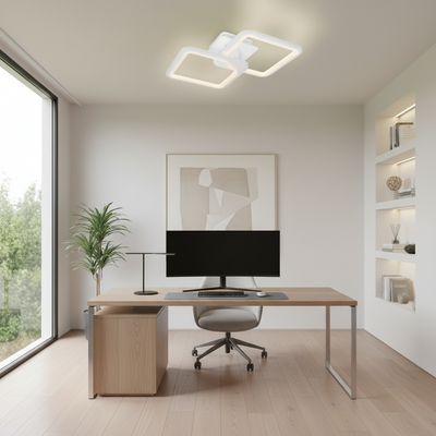 Lustra LED cu telecomanda ZOE 41W, 2 Patrate,  lumina Rece/Calda/Neutra, Dimabila, Alb
