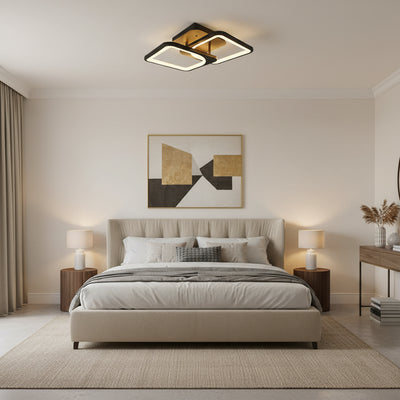 Lustra LED cu telecomanda ZOE 41W, 2 Patrate,  lumina Rece/Calda/Neutra, Dimabila, Negru