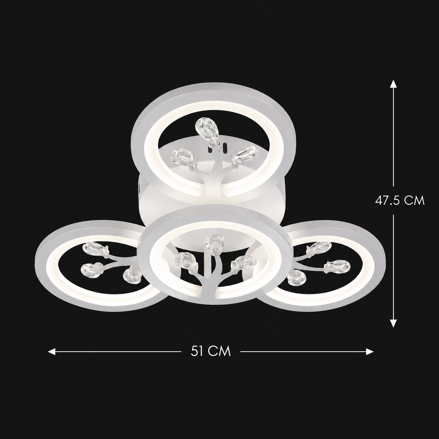 Lustra LED cu telecomanda si cristal DAISY 53W, 4 Elemente, lumina Rece/Calda/Neutra, Dimabila, Alb