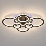 Lustra LED cu telecomanda si cristal NOVA ROTONDA RGB 145W, 6 Cercuri, lumina Rece/Calda/Neutra, Dimabila, Negru