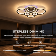 Lustra LED cu telecomanda si cristal NOVA ROTONDA RGB 145W, 6 Cercuri, lumina Rece/Calda/Neutra, Dimabila, Negru