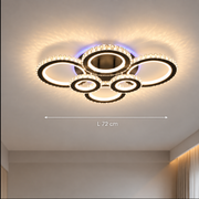 Lustra LED cu telecomanda si cristal NOVA ROTONDA RGB 145W, 6 Cercuri, lumina Rece/Calda/Neutra, Dimabila, Negru