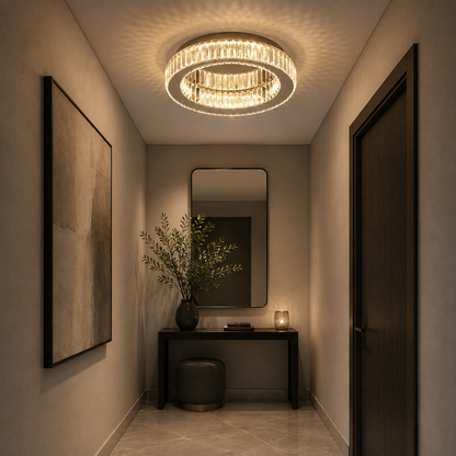 Lustra LED cu telecomanda si cristal VERTUS 18W, 29cm, Cerc, lumina Rece/Calda/Neutra, Dimabila, Crom