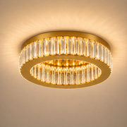 Lustra LED cu telecomanda si cristal VERTUS 31W, 50cm, Cerc, lumina Rece/Calda/Neutra, Dimabila, Auriu