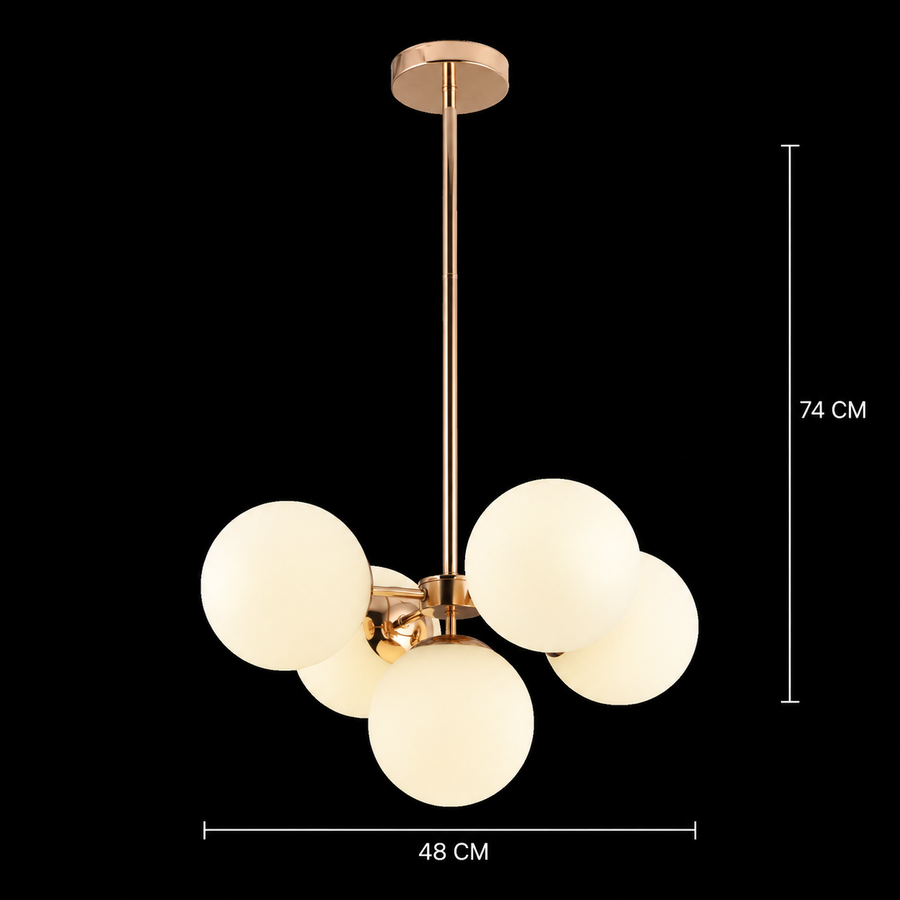 Lustra LED si plastic rotomulat ORBS Eleganza, 48cm, 5xE27, Globuri, Auriu
