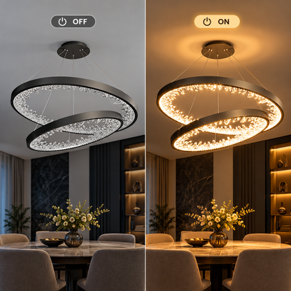 Lustra LED suspendata cu telecomanda, 73W, 2 Cerc, 60 cm, lumina Rece/Calda/Neutra, Dimabila, Negru, Inaltime Reglabila