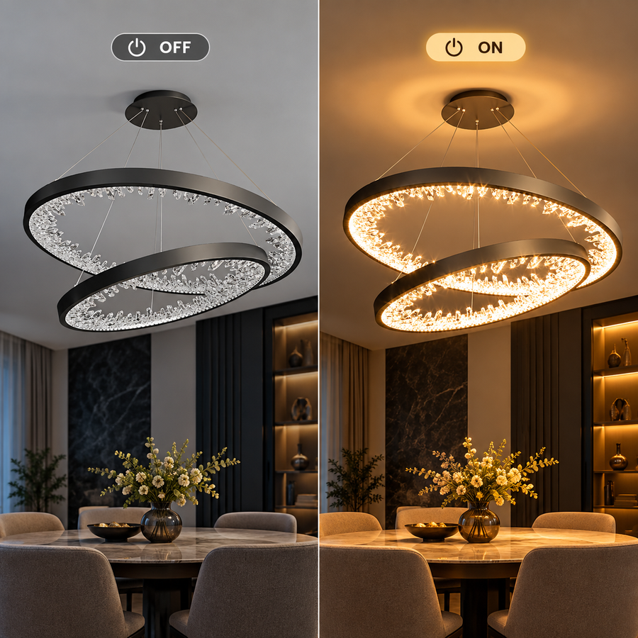 Lustra LED suspendata cu telecomanda, 73W, 2 Cerc, 60 cm, lumina Rece/Calda/Neutra, Dimabila, Negru, Inaltime Reglabila