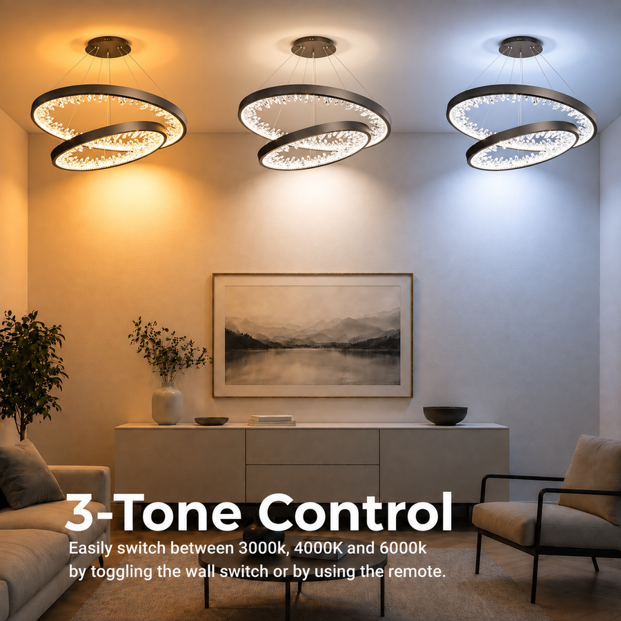 Lustra LED suspendata cu telecomanda, 73W, 2 Cerc, 60 cm, lumina Rece/Calda/Neutra, Dimabila, Negru, Inaltime Reglabila