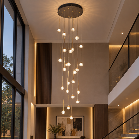 Lustra LED suspendata cu telecomanda GONDAR, 100W, Diametru 60cm, 25 Elemente, lumina Rece/Calda/Neutra, Dimabila, Auriu