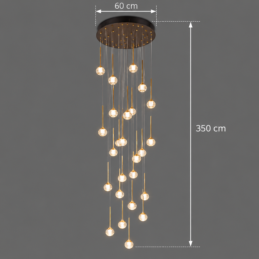 Lustra LED suspendata cu telecomanda GONDAR, 100W, Diametru 60cm, 25 Elemente, lumina Rece/Calda/Neutra, Dimabila, Auriu