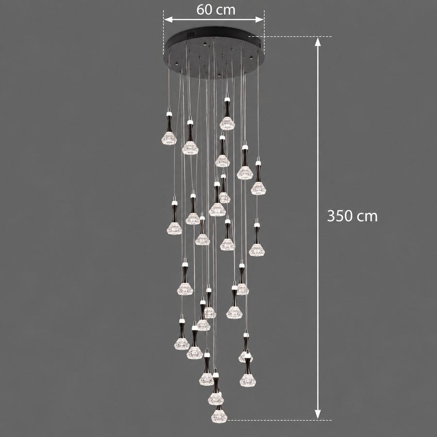 Lustra LED suspendata cu telecomanda GONDAR, 120W, Diametru 60cm, 25 Elemente, lumina Rece/Calda/Neutra, Dimabila, Crom Lucios