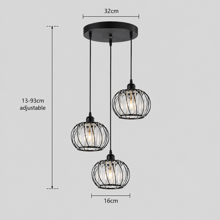 Lustra Monica, 3 X E27, Negru, Metal si Sticla