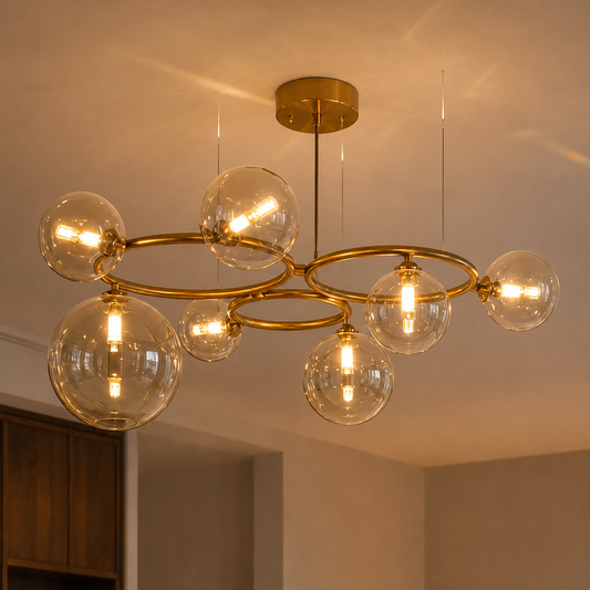 Lustra VENERE Luce, 3 Cercuri, 7xG9, Auriu, Metal , Inaltime Reglabila