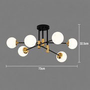 Lustra cu Glob Alb Rotund, PENTHOUSE Lounge, 6xE27, Negru / Auriu, Metal si Sticla