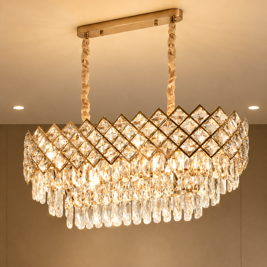 Candelabru Cristal VECTORIA Supremo, 10xE14, 75x39cm, Auriu, Inaltime Reglabila, Metal si Cristal