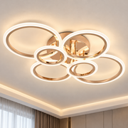 Lustra LED cu telecomanda BETTY 81W, 6 Cercuri, lumina Rece/Calda/Neutra, Dimabila, Auriu Lucios