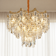 Candelabru Cristal VETRA Eleganza 9xE14, D50 cm, Auriu, Inaltime Reglabila, Metal si Cristal