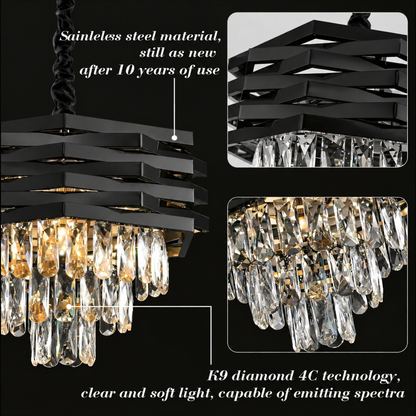 Candelabru Cristal HEXA Ø30cm 3xE14 Negru Inaltime Reglabila