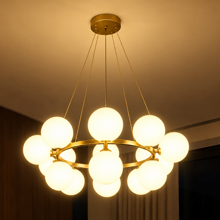 Lustra LOFT Chamber, 15x G9, Alb Auriu, Metal, Inaltime Reglabila, Modern