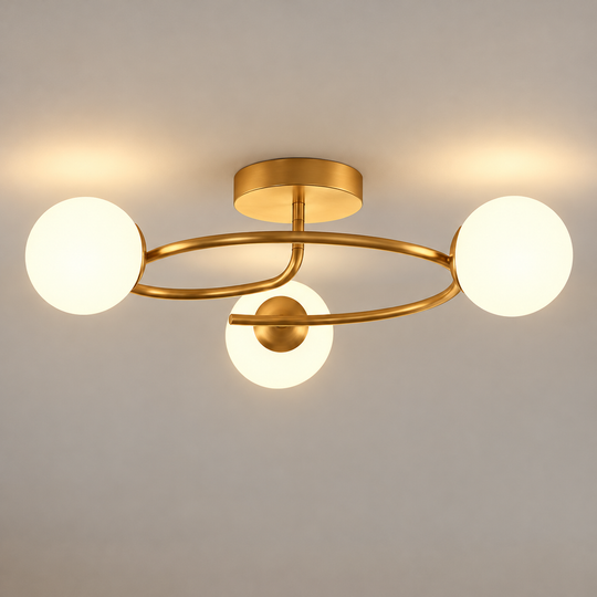 Lustra LED si cristal ORBIT, 66cm, 3xE27, Globuri, Auriu