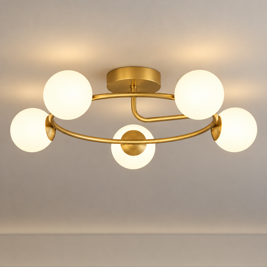 Lustra LED si cristal ORBIT, 72cm, 5xE27, Globuri, Auriu