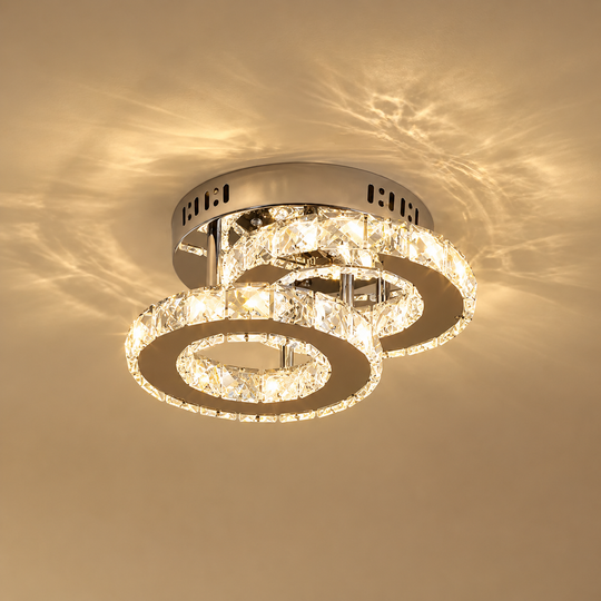 Lustra LED cu cristal ROYALO ROTONDA 26W, 2 Cercuri, lumina Rece/Calda/Neutra, Crom Lucios