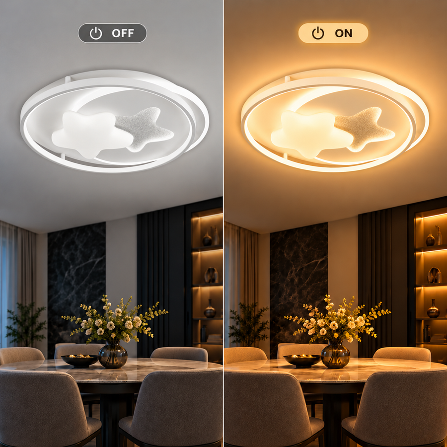 Lustra LED cu telecomanda ISTARAVSHAN, Forma Corpuri Ceresti, 87W, lumina Rece/Calda/Neutra, Dimabila, Alb