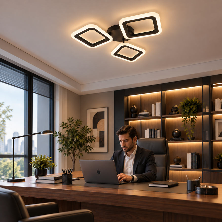 Lustra LED PULSARIS 40W, 3 Patrate, lumina Rece/Calda/Neutra, Negru