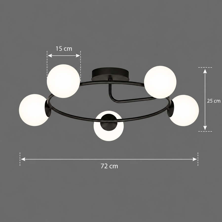 Lustra LED si cristal ORBIT, 72cm, 5xE27, Globuri, Negru