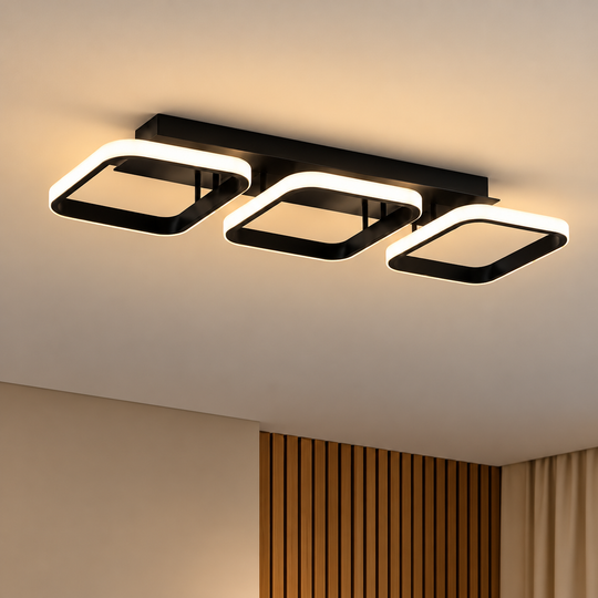 Lustra LED VERTEX 34W, 3 Patrate, Liniara, lumina Rece/Calda/Neutra, Neagra