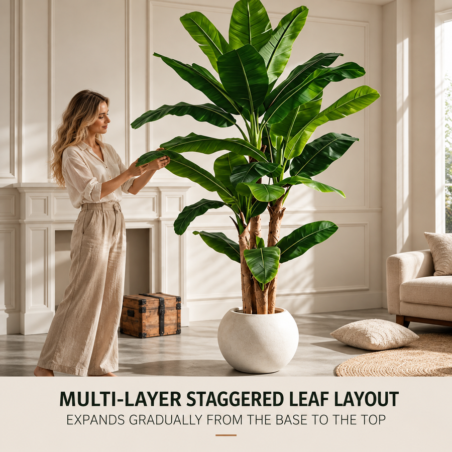 Planta Artificială Copac Tip Bananier, 210 cm, 31 frunze, Verde, cu Ghiveci