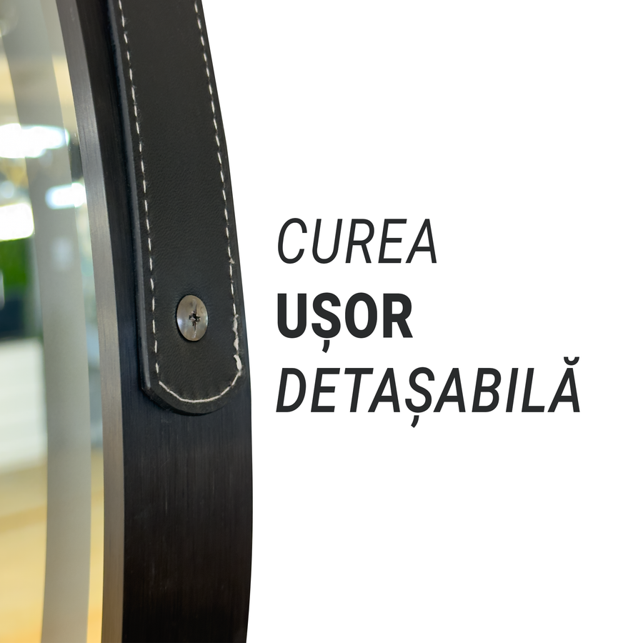 Oglinda LED Rotunda, 60cm, Celeste Majeste Noir Eleve MotionGlow Marcello, Sistem Dezaburire, Ceas & Termometru, Dimabila
