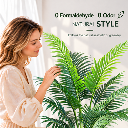 Planta Artificială Copac Tip Palmier Kentia, 3 tulpini, 30 frunze, 190 cm, Verde, cu Ghiveci