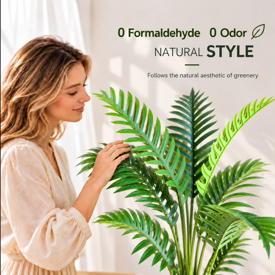 Planta Artificială Copac Tip Palmier Regal, 220 cm, 18 frunze, Verde, cu Ghiveci