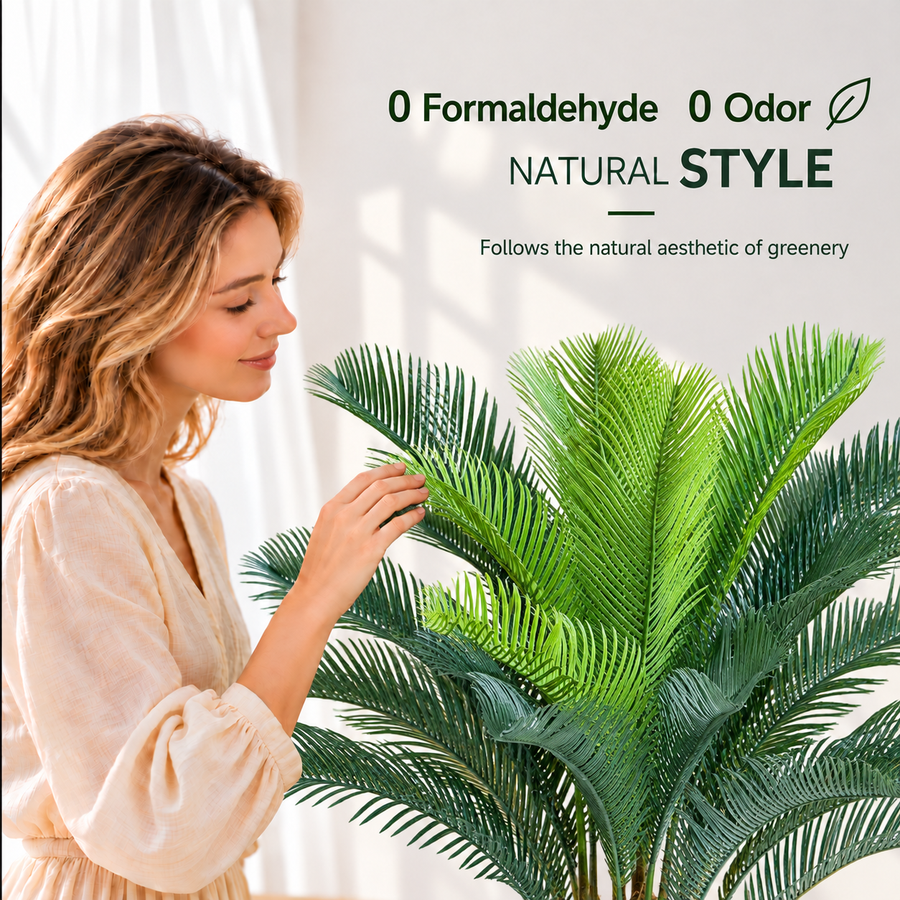 Planta Artificială Copac Tip Palmier, 24 frunze, 85 cm, Verde, cu Ghiveci