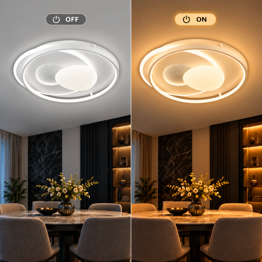 Lustra LED cu telecomanda ISTARAVSHAN, Forma Ovala, 85W, lumina Rece/Calda/Neutra, Dimabila, Alb