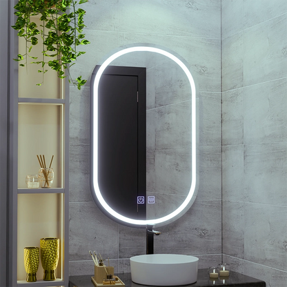 Oglinda LED Ovala 50X80cm, Velara Touch, Sistem Dezaburire, Dimabila, Lumina Rece 6000K