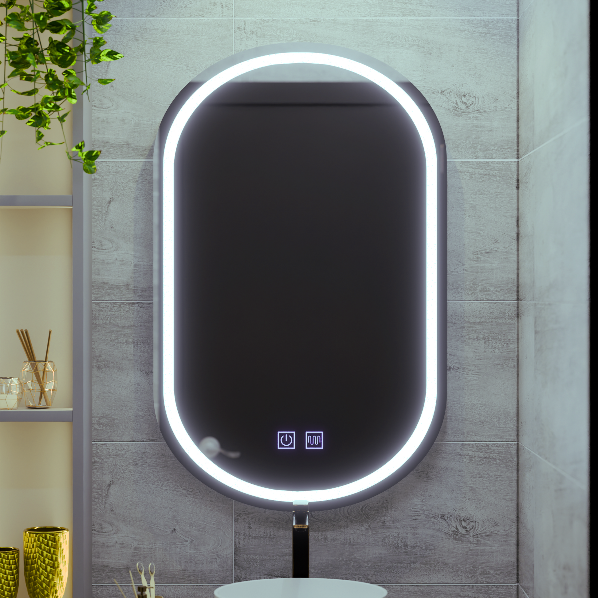 Oglinda LED Ovala 50X80cm, Velara Touch, Sistem Dezaburire, Dimabila, Lumina Rece 6000K Oglinzi Korman E Default Title Alessandro Design