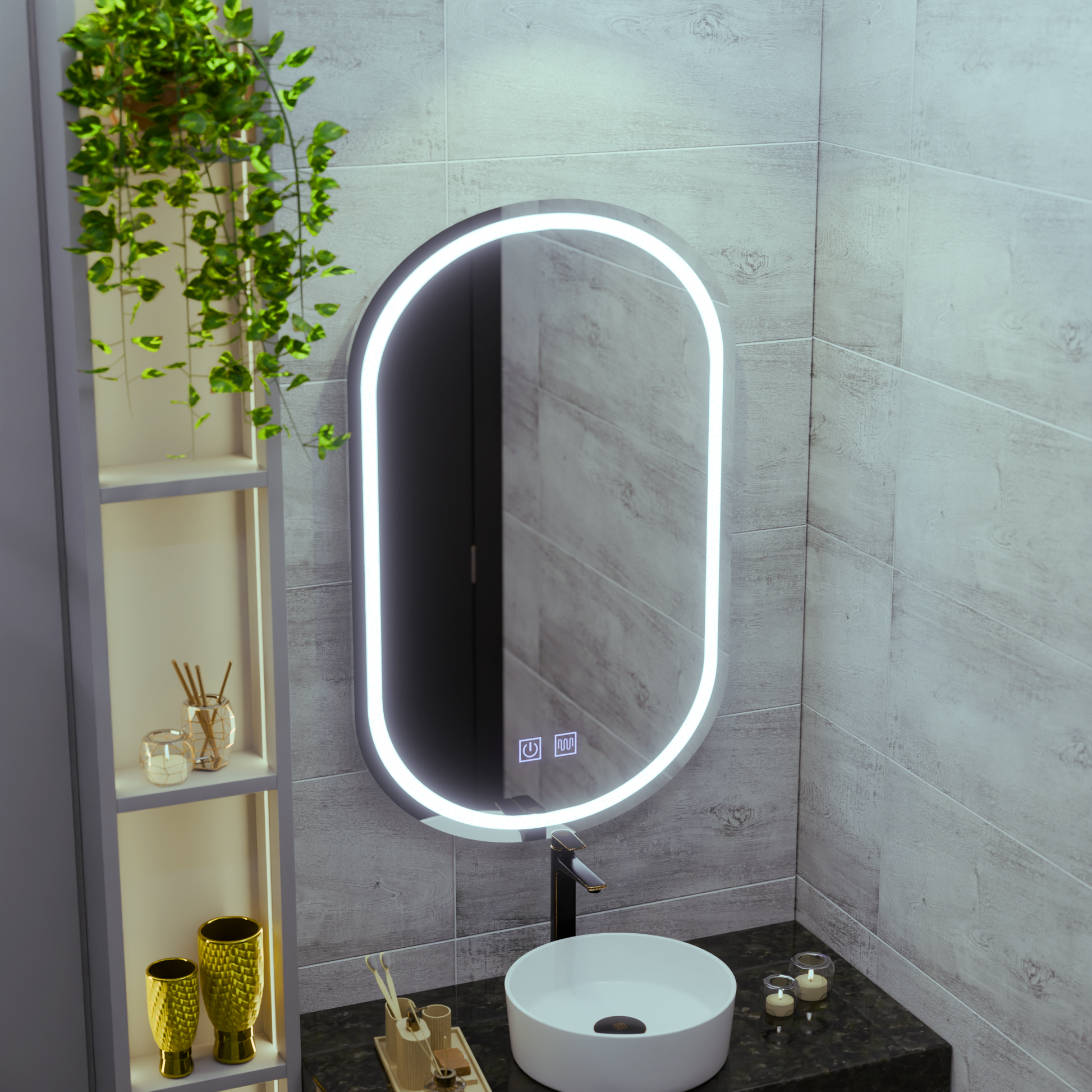 Oglinda LED Ovala 50X80cm, Velara Touch, Sistem Dezaburire, Dimabila, Lumina Rece 6000K Oglinzi Korman E Default Title Alessandro Design