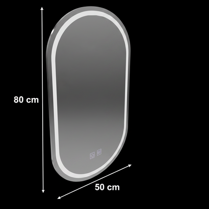 Oglinda LED Ovala 50X80cm, Velara Touch, Sistem Dezaburire, Dimabila, Lumina Rece 6000K