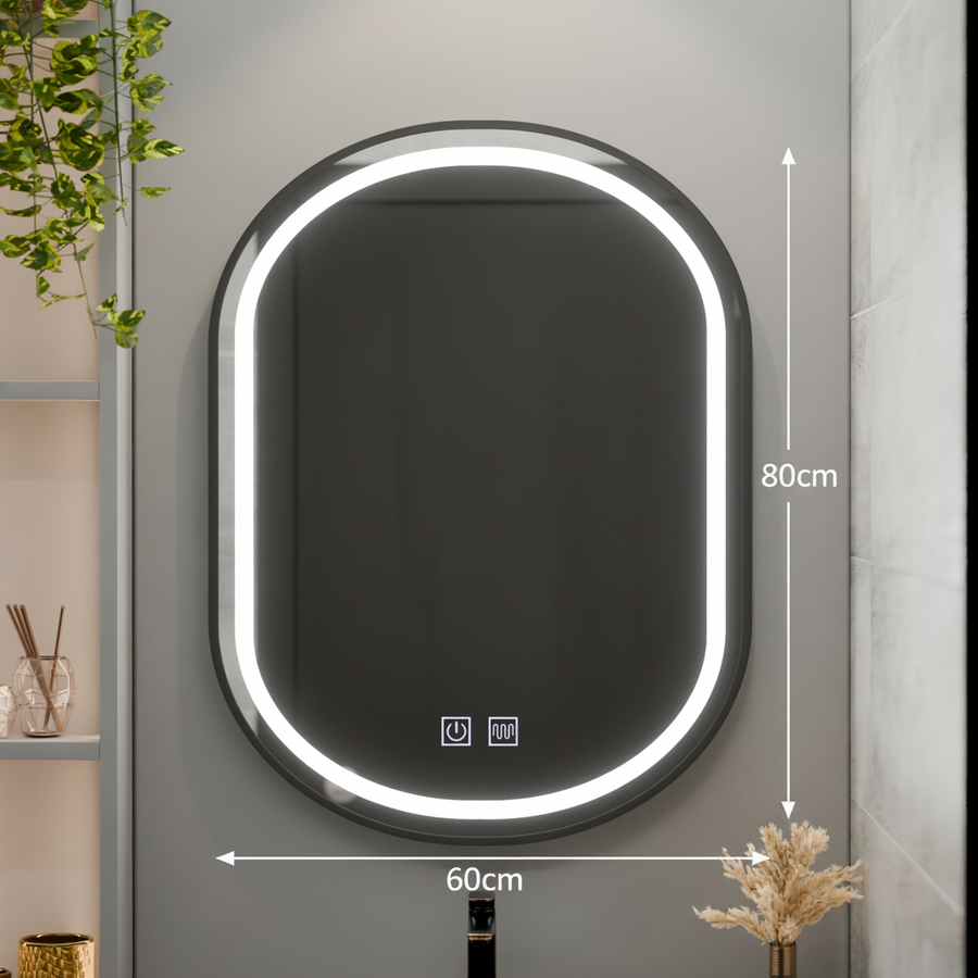 Oglinda LED Ovala 60x80cm VETRO Touch Sistem Dezaburire Dimabila, Rama Neagra